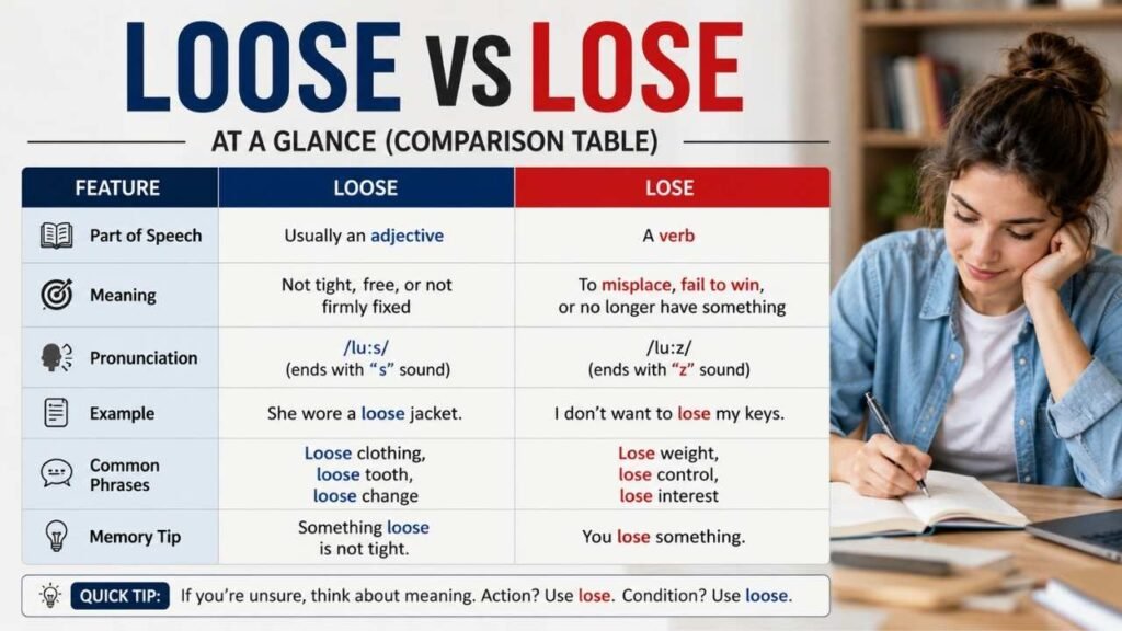 Loose vs Lose at a Glance (Comparison Table)