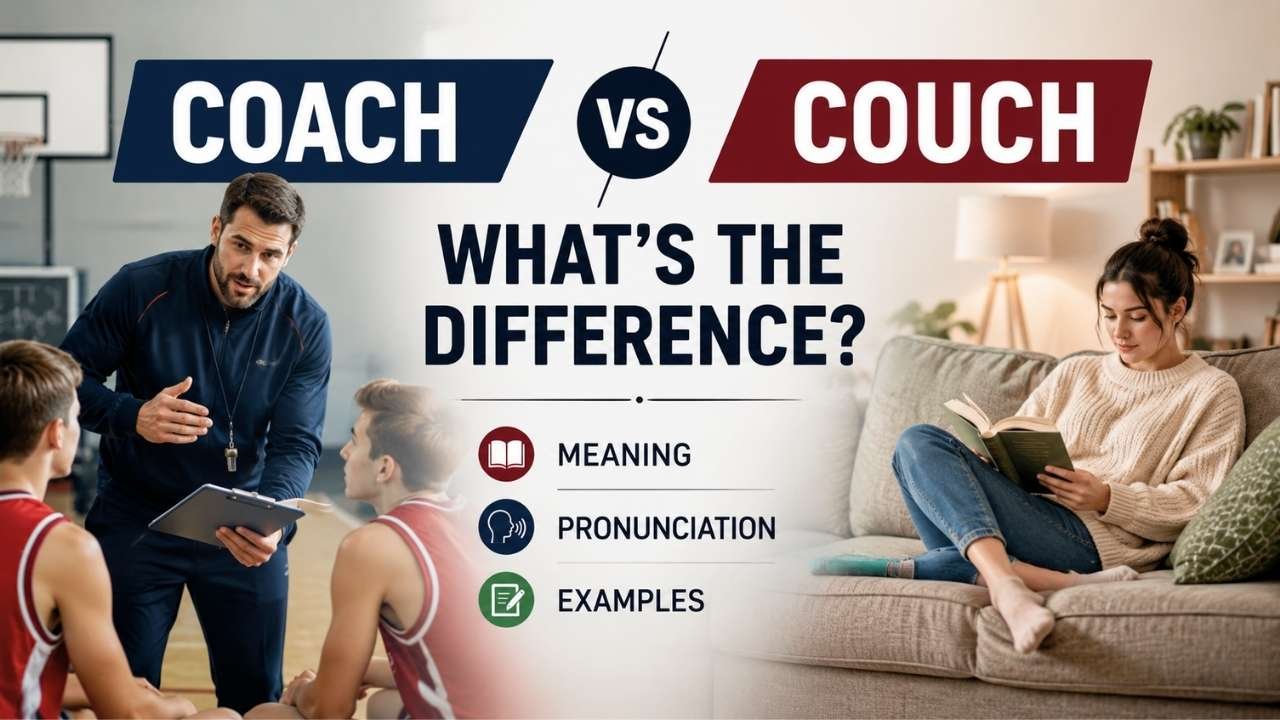 Many English learners mix up coach vs couch because the words look similar and sound somewhat alike.