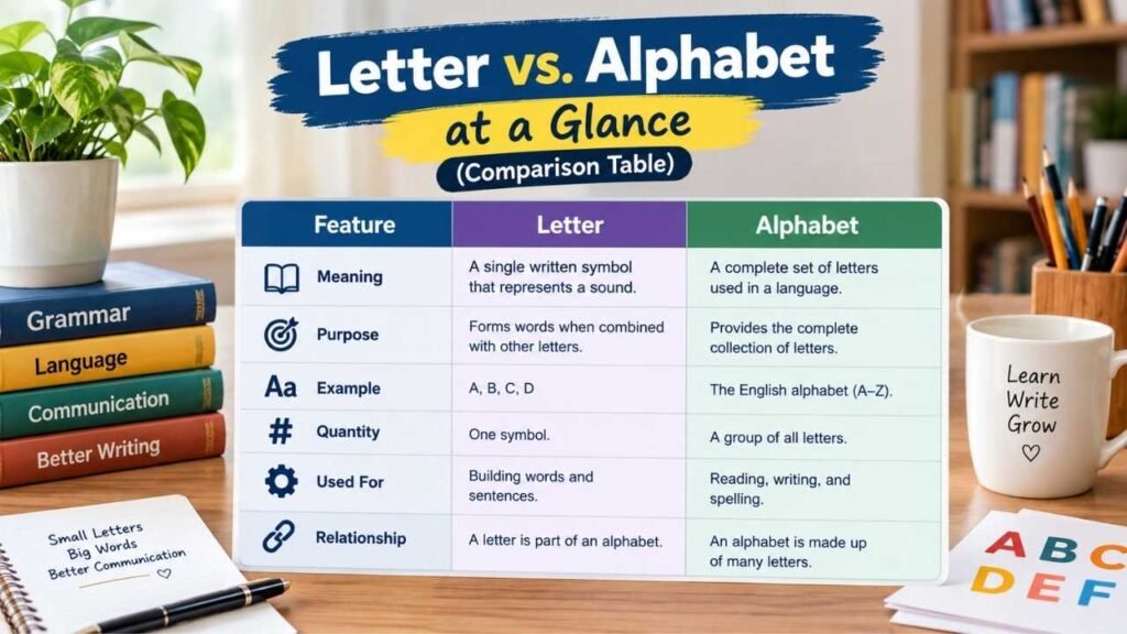 Letter vs. Alphabet at a Glance (Comparison Table)