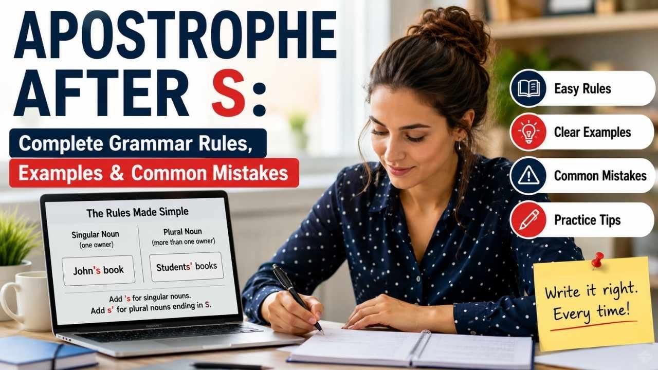The good news is that the apostrophe after S follows clear rules once you understand the difference between singular possessive and plural possessive nouns.