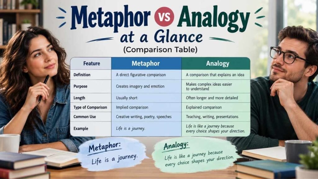 Metaphor vs Analogy at a Glance (Comparison Table)