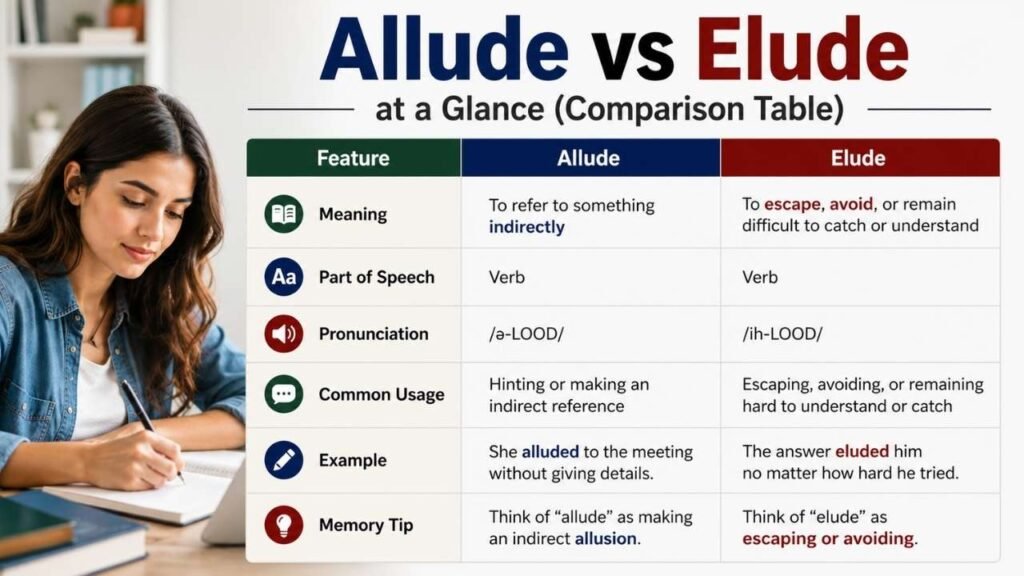 Allude vs Elude at a Glance (Comparison Table)