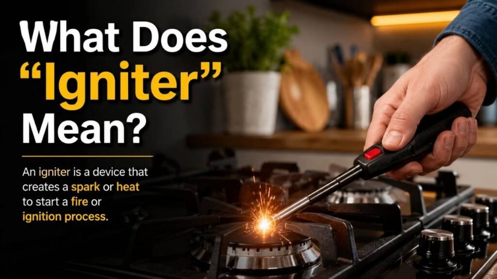 What does igniter mean showing a hand using a spark igniter to light a gas stove burner