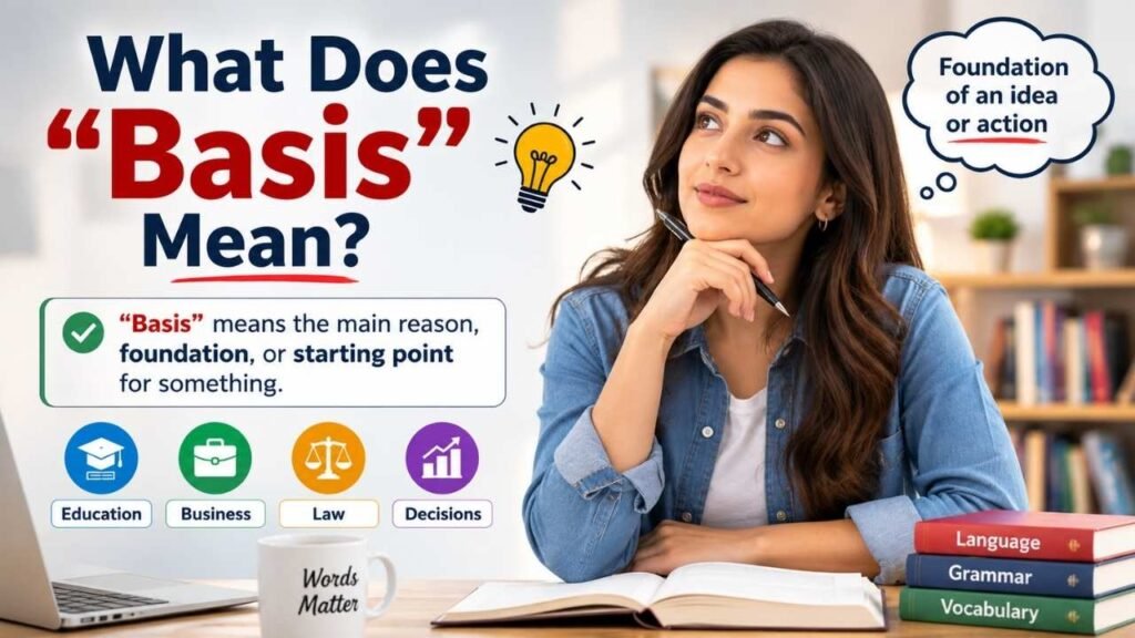 What does “basis” mean, showing its meaning as the foundation or main reason for an idea or action.