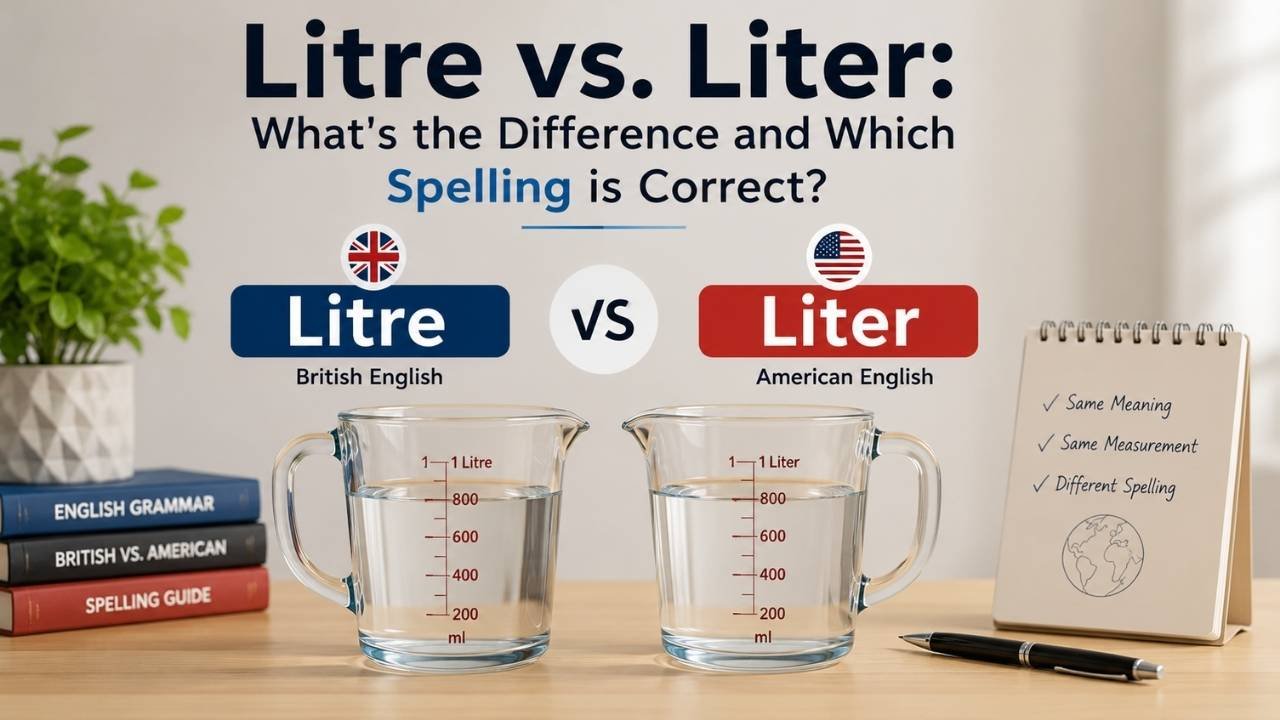 Litre vs Liter comparison showing British and American English spellings and their differences