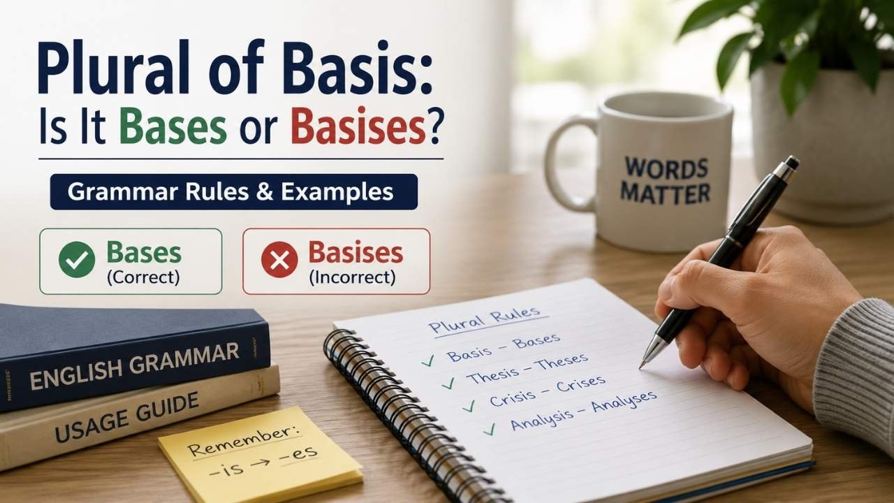 Plural of basis showing Bases vs. Basises with grammar rules and examples.
