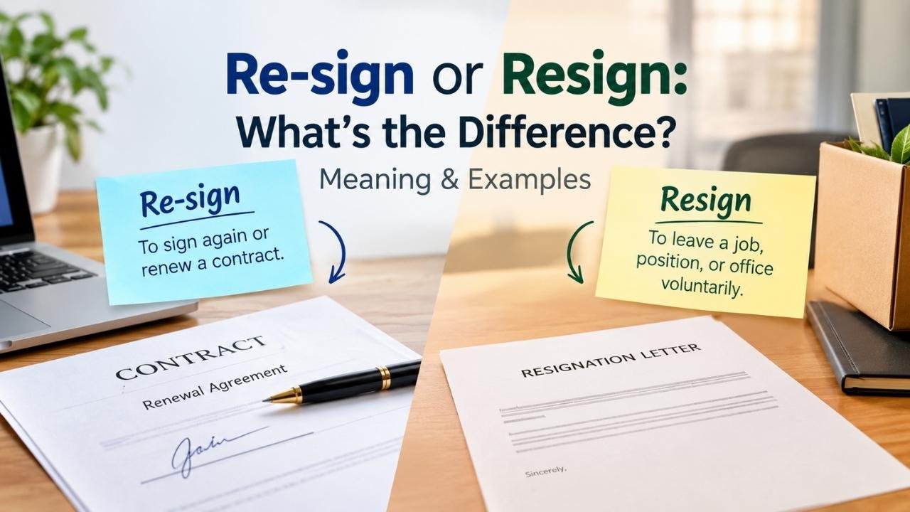Choosing between re-sign and resign can be confusing because the two words look almost identical, yet they have completely opposite meanings.