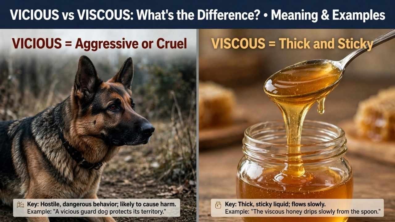 Vicious vs. viscous: comparison of meanings, differences, and examples.