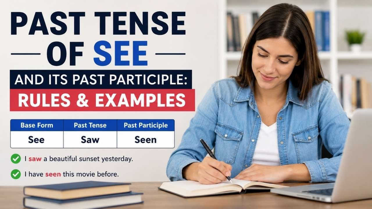 Past tense and past participle of “see” with grammar rules and examples.