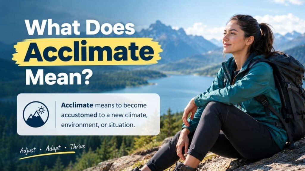 Hiker sitting beside a mountain lake illustrating the meaning of acclimate and becoming accustomed to a new environment.